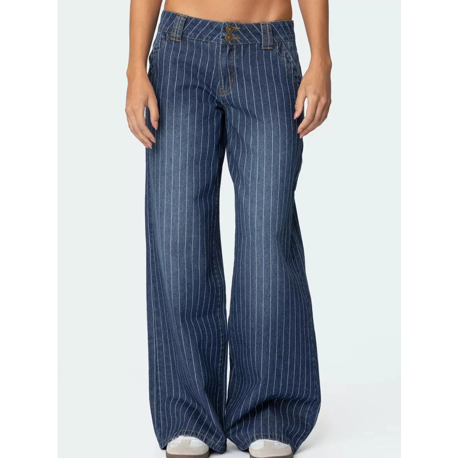 Striped Wide Leg Jeans Blue / S Apparel and Accessories