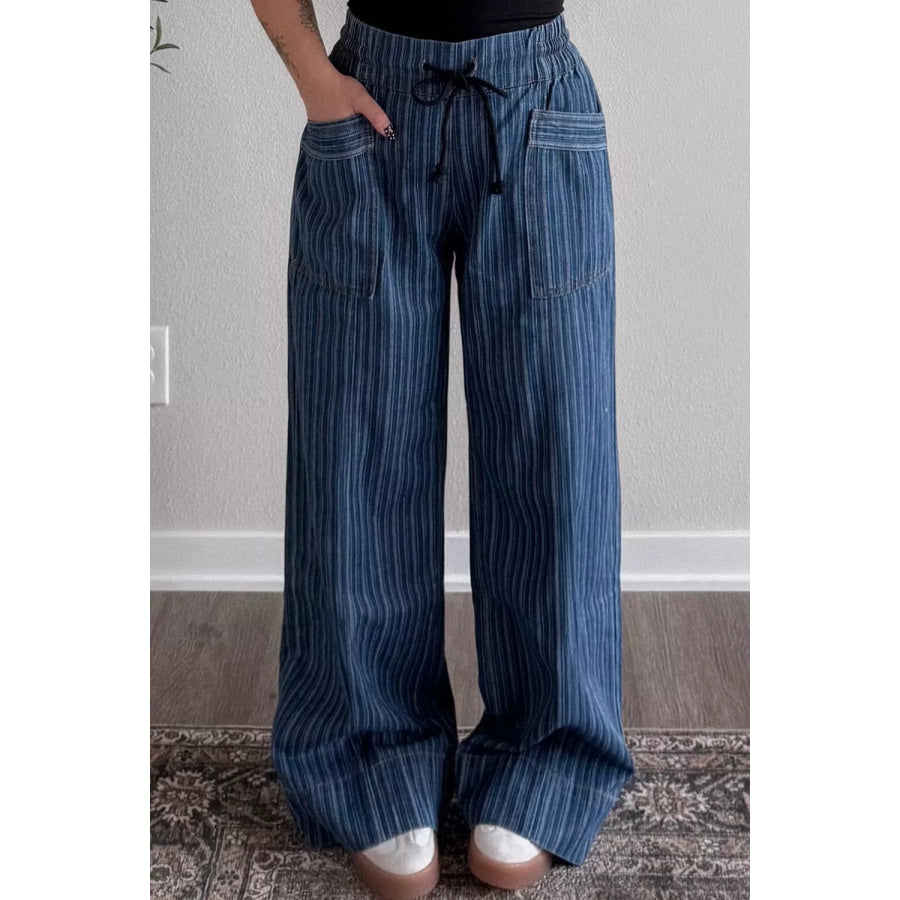 Striped Wide-Leg Jeans Dark / 4 Apparel and Accessories
