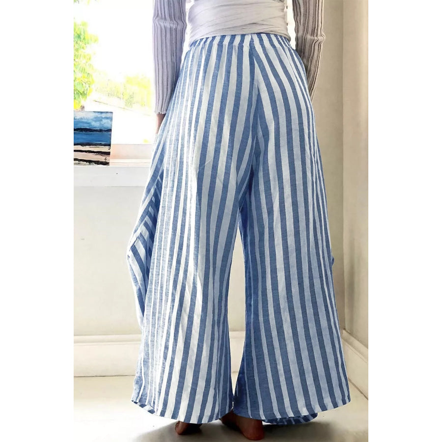Striped Wide-Leg Pants Light Blue / S Apparel and Accessories