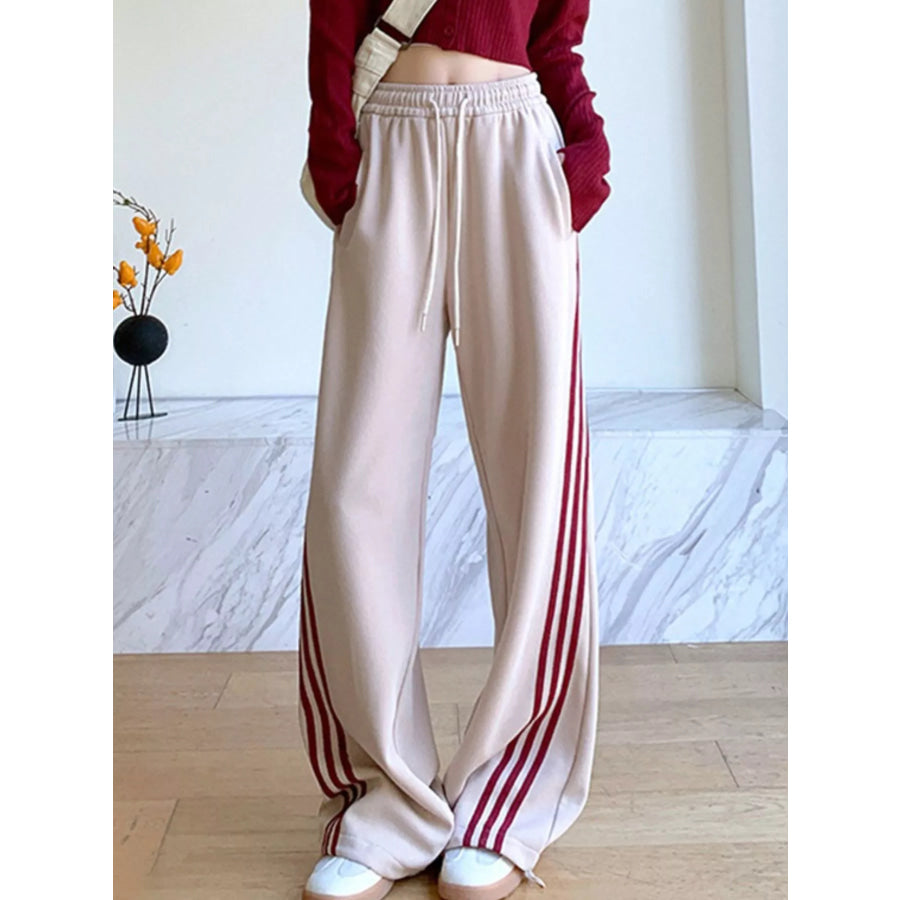 Striped Wide Leg Pants Apricot / M Apparel and Accessories