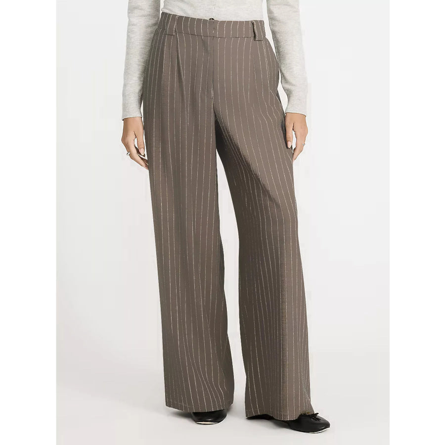Striped Wide Leg Pants Beige / S Apparel and Accessories