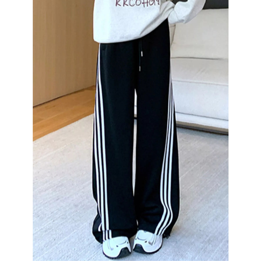 Striped Wide Leg Pants Black / M Apparel and Accessories