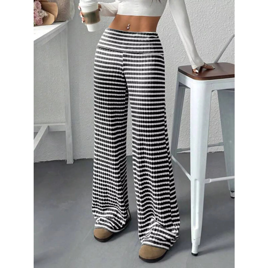 Striped Wide Leg Pants Black / S Apparel and Accessories