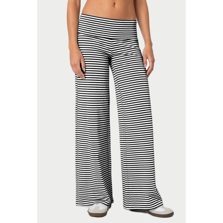 Striped Wide Leg Pants Black / S Apparel and Accessories