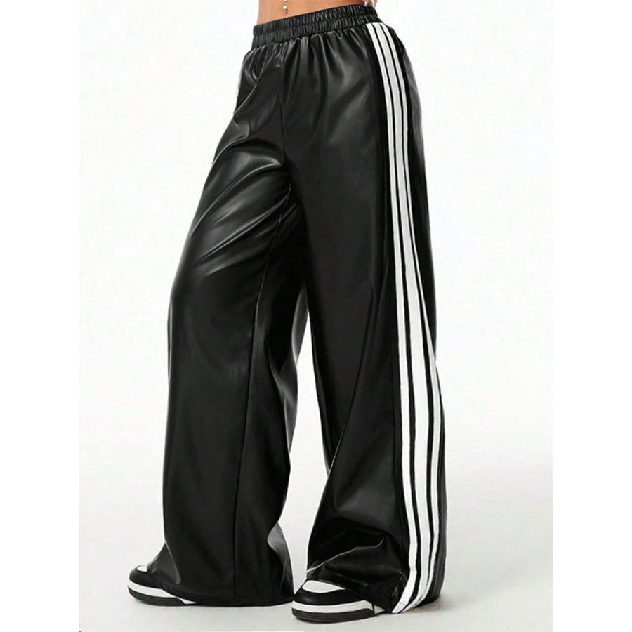 Striped Wide Leg Pants Black / S Apparel and Accessories