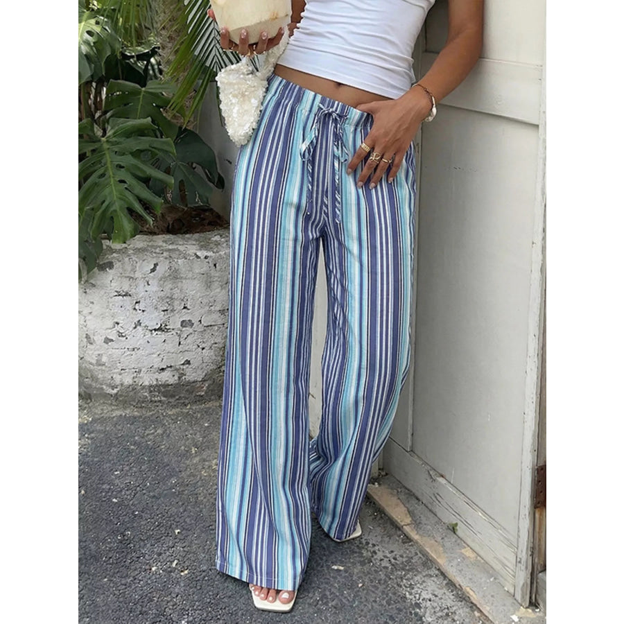 Striped Wide-Leg Pants Blue / S Apparel and Accessories