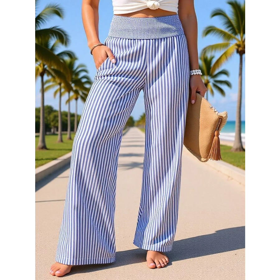 Striped Wide-Leg Pants Blue / S Apparel and Accessories