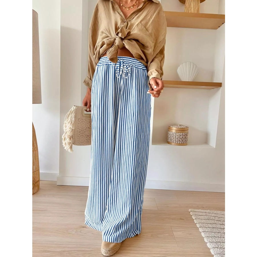 Striped Wide-Leg Pants Blue / S Apparel and Accessories