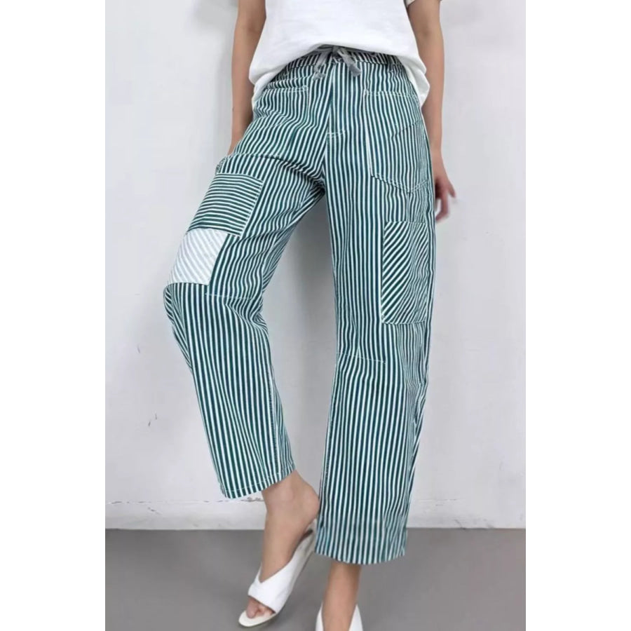 Striped Wide-Leg Pants Blue / S Apparel and Accessories