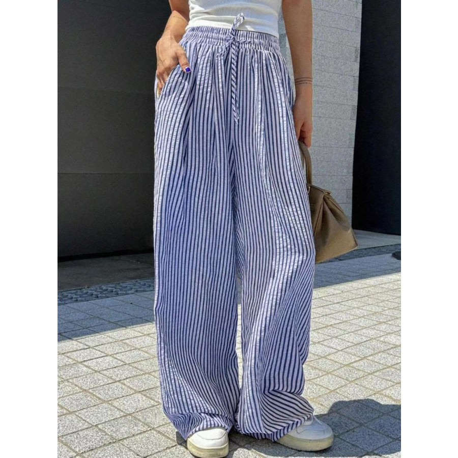 Striped Wide Leg Pants Blue / S Apparel and Accessories