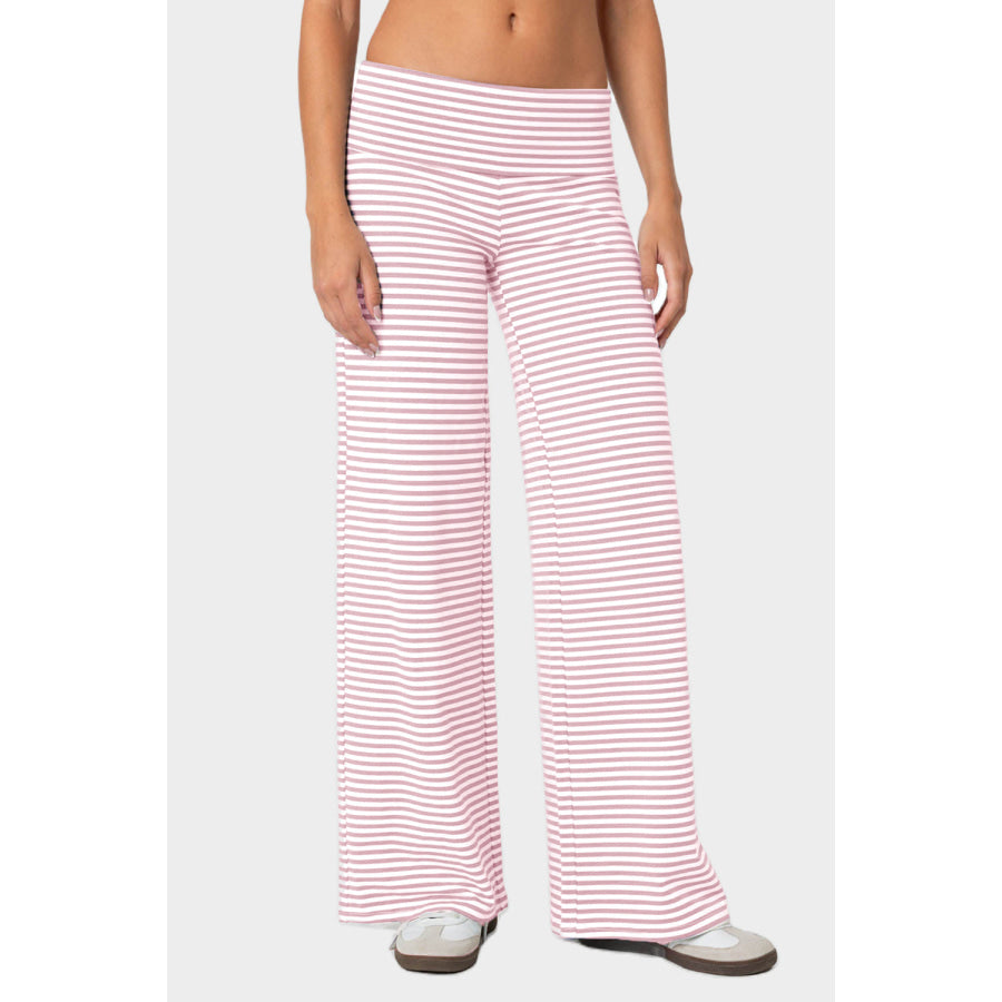 Striped Wide Leg Pants Blush Pink / S Apparel and Accessories