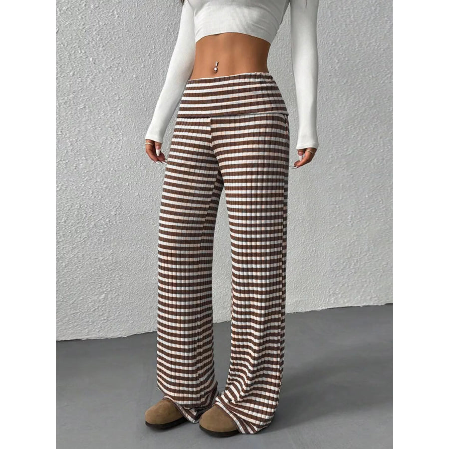 Striped Wide Leg Pants Brown / S Apparel and Accessories