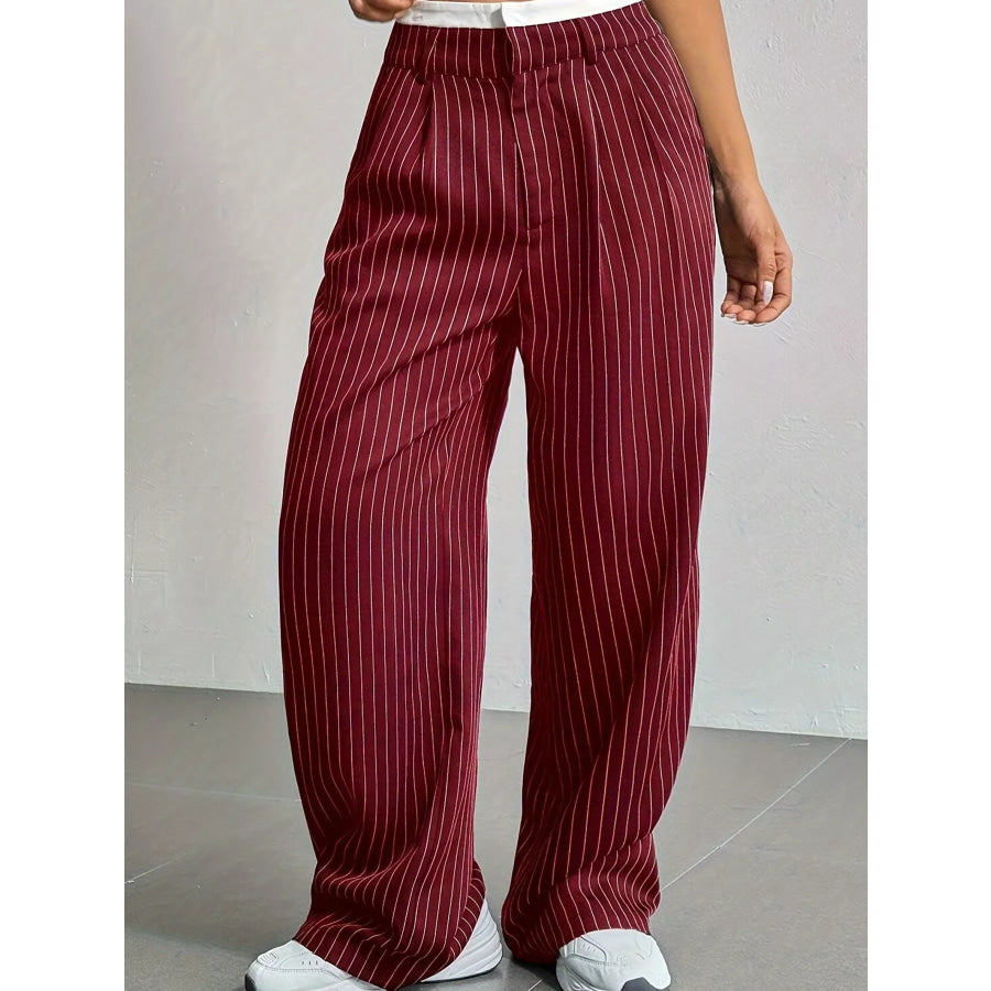 Striped Wide-Leg Pants Burgundy / S Apparel and Accessories