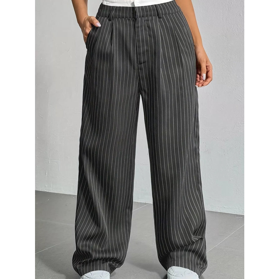 Striped Wide-Leg Pants Dark Gray / S Apparel and Accessories