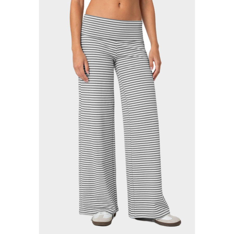 Striped Wide Leg Pants Gray / S Apparel and Accessories