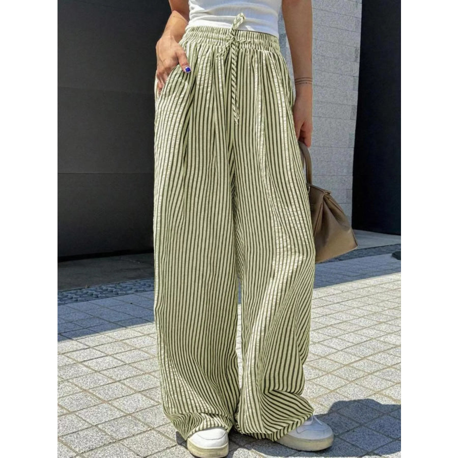 Striped Wide Leg Pants Green / S Apparel and Accessories