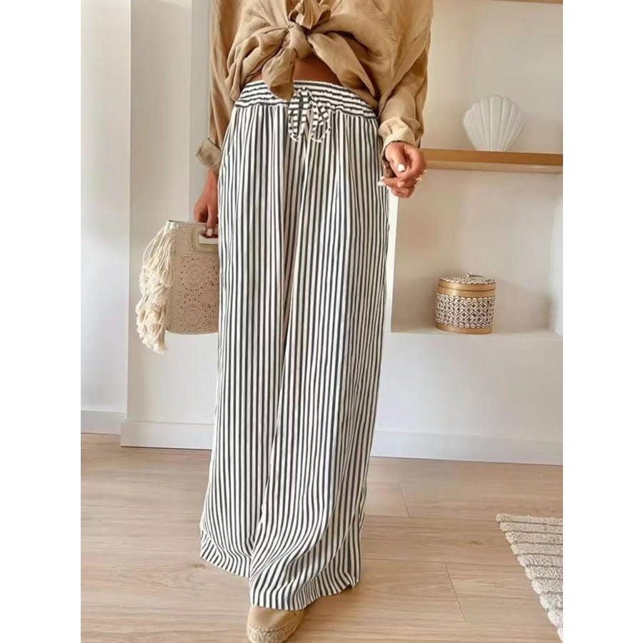 Striped Wide-Leg Pants Grey / S Apparel and Accessories