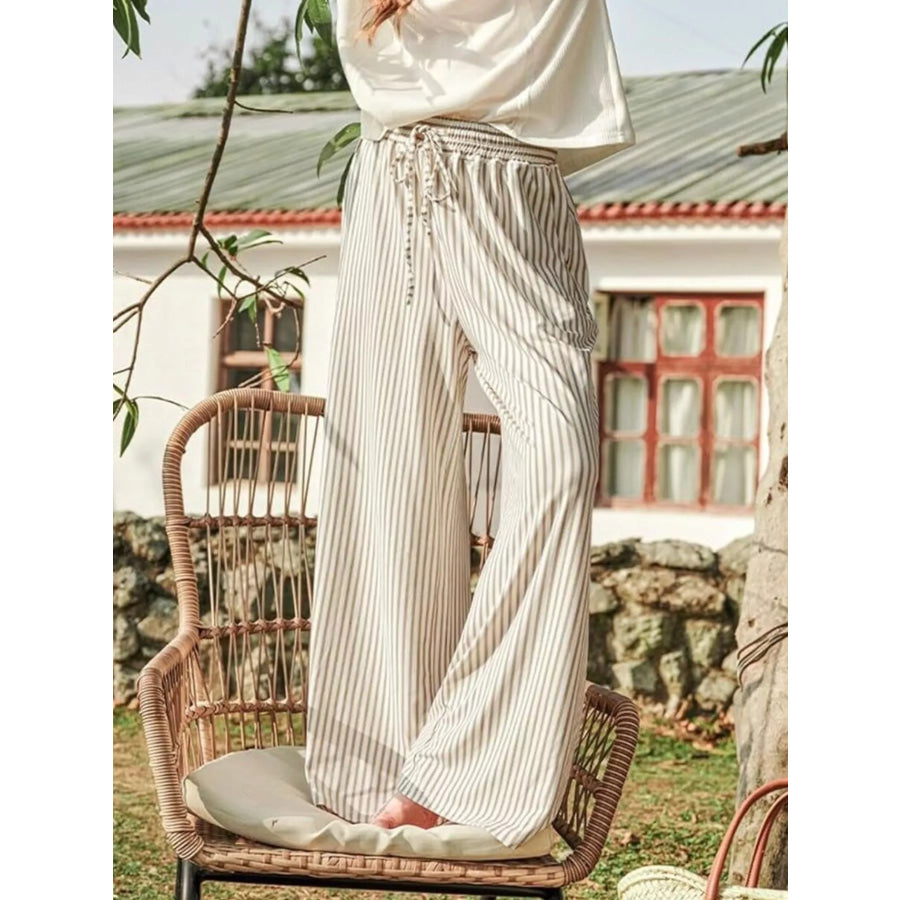 Striped Wide-Leg Pants Khaki / S Apparel and Accessories