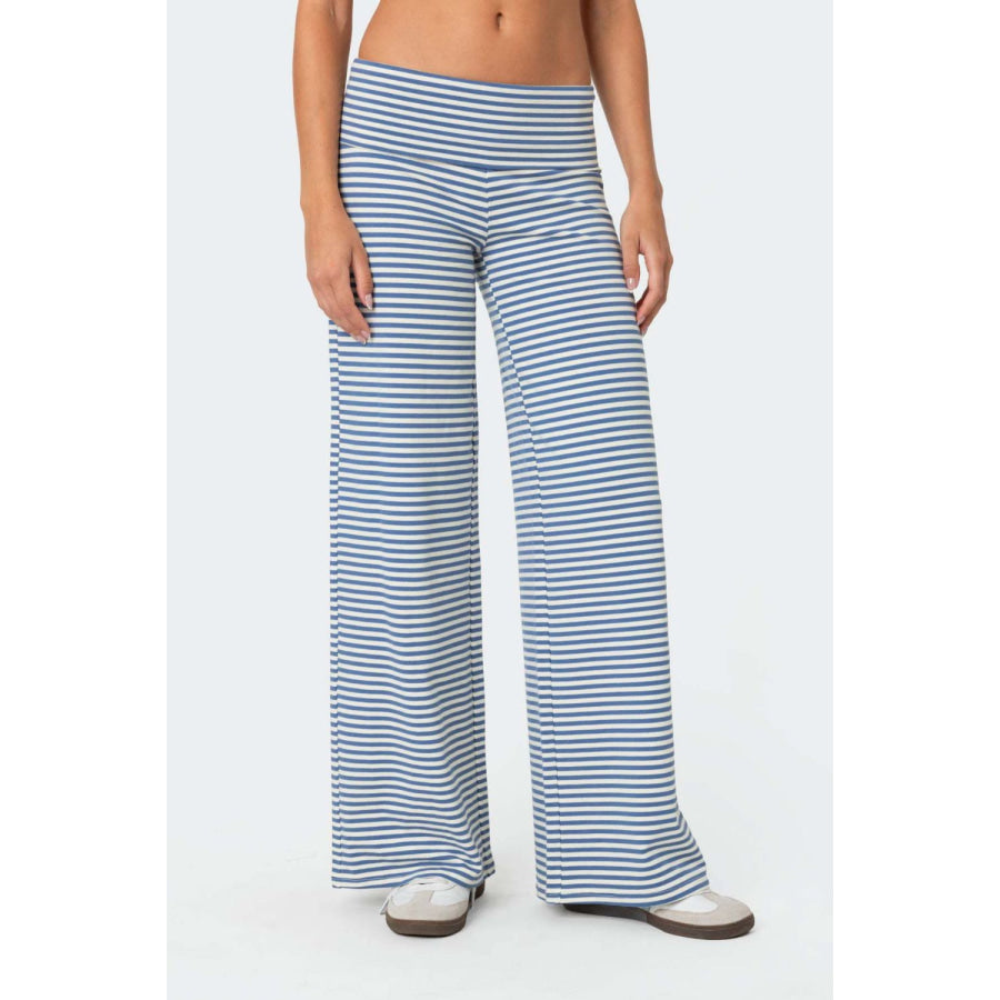 Striped Wide Leg Pants Light Blue / S Apparel and Accessories