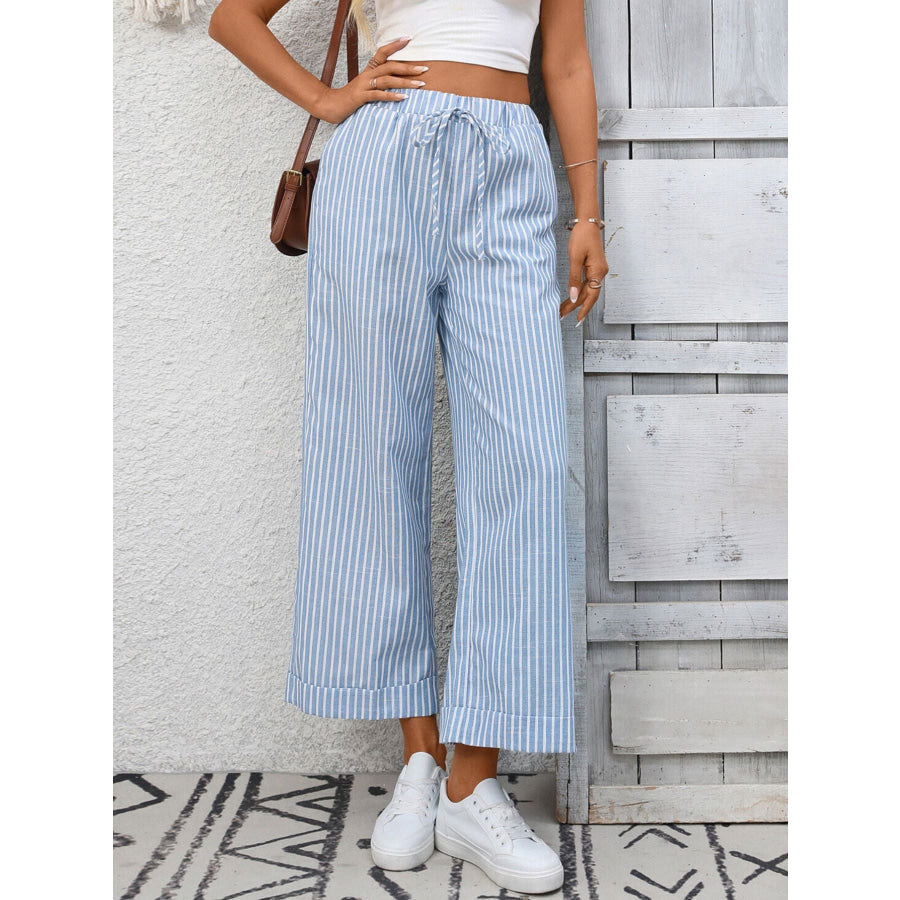 Striped Wide Leg Pants Light Blue / S Apparel and Accessories