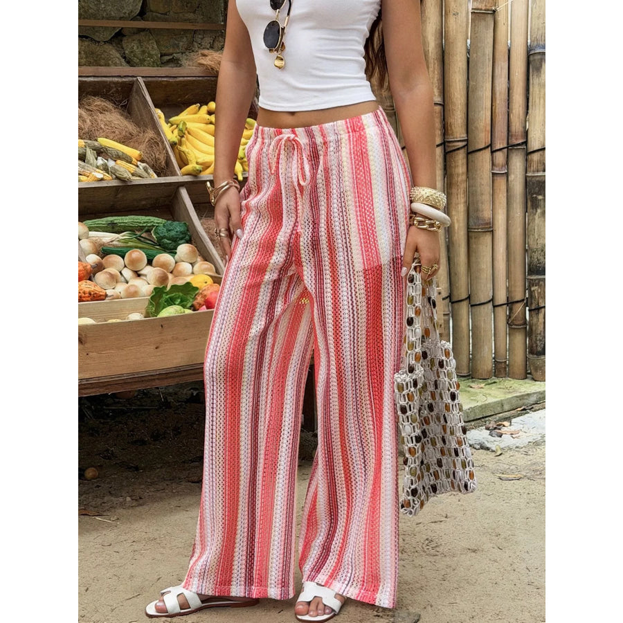 Striped Wide-Leg Pants Orange / S Apparel and Accessories