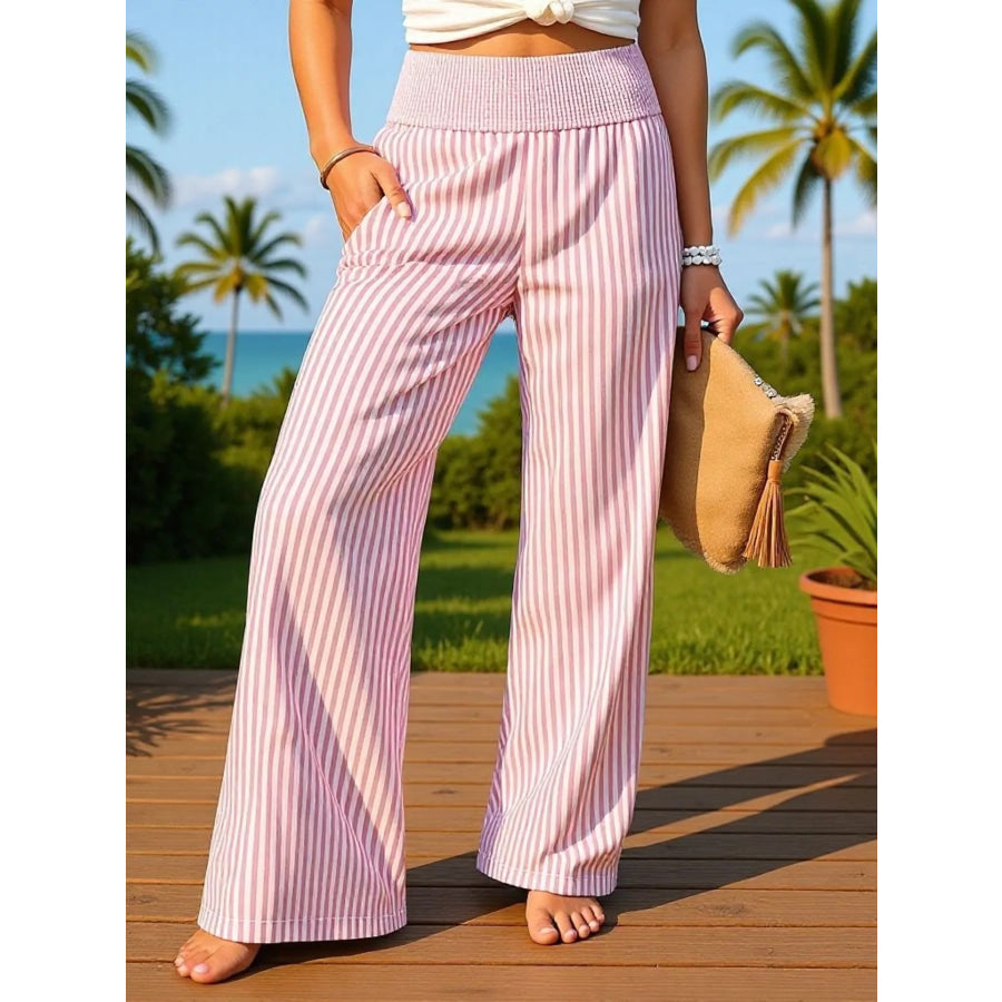 Striped Wide-Leg Pants Pink / S Apparel and Accessories
