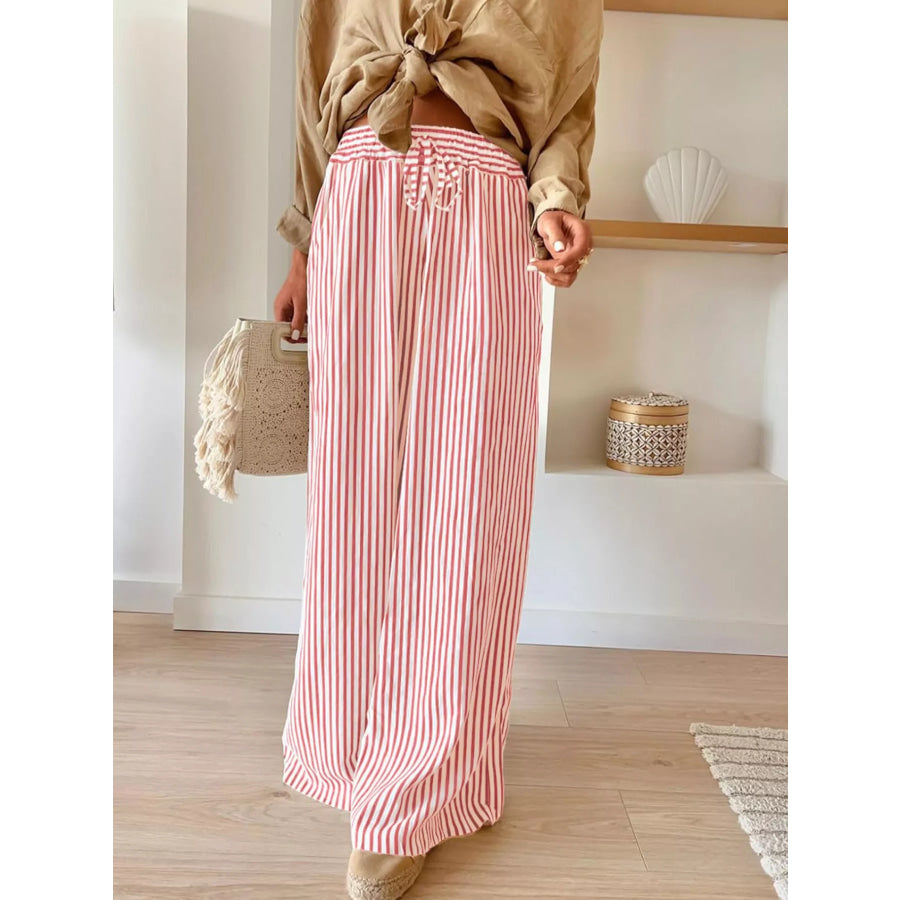 Striped Wide-Leg Pants Pink / S Apparel and Accessories