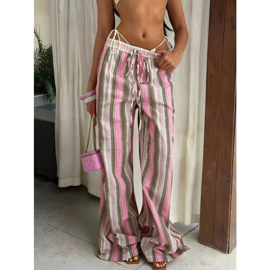 Striped Wide-Leg Pants Pink / S Apparel and Accessories