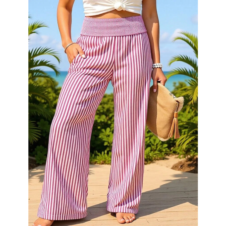 Striped Wide-Leg Pants Red / S Apparel and Accessories