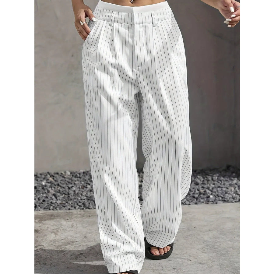 Striped Wide-Leg Pants White / S Apparel and Accessories