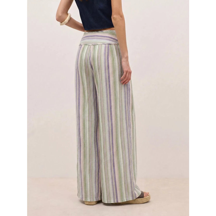 Striped Wide-Leg Pants with Tie Waist Apparel and Accessories