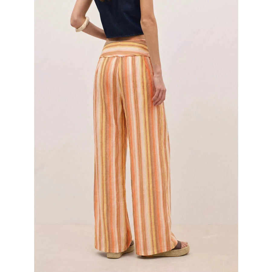 Striped Wide-Leg Pants with Tie Waist Apparel and Accessories