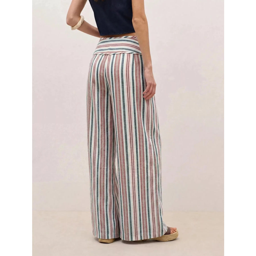 Striped Wide-Leg Pants with Tie Waist Apparel and Accessories