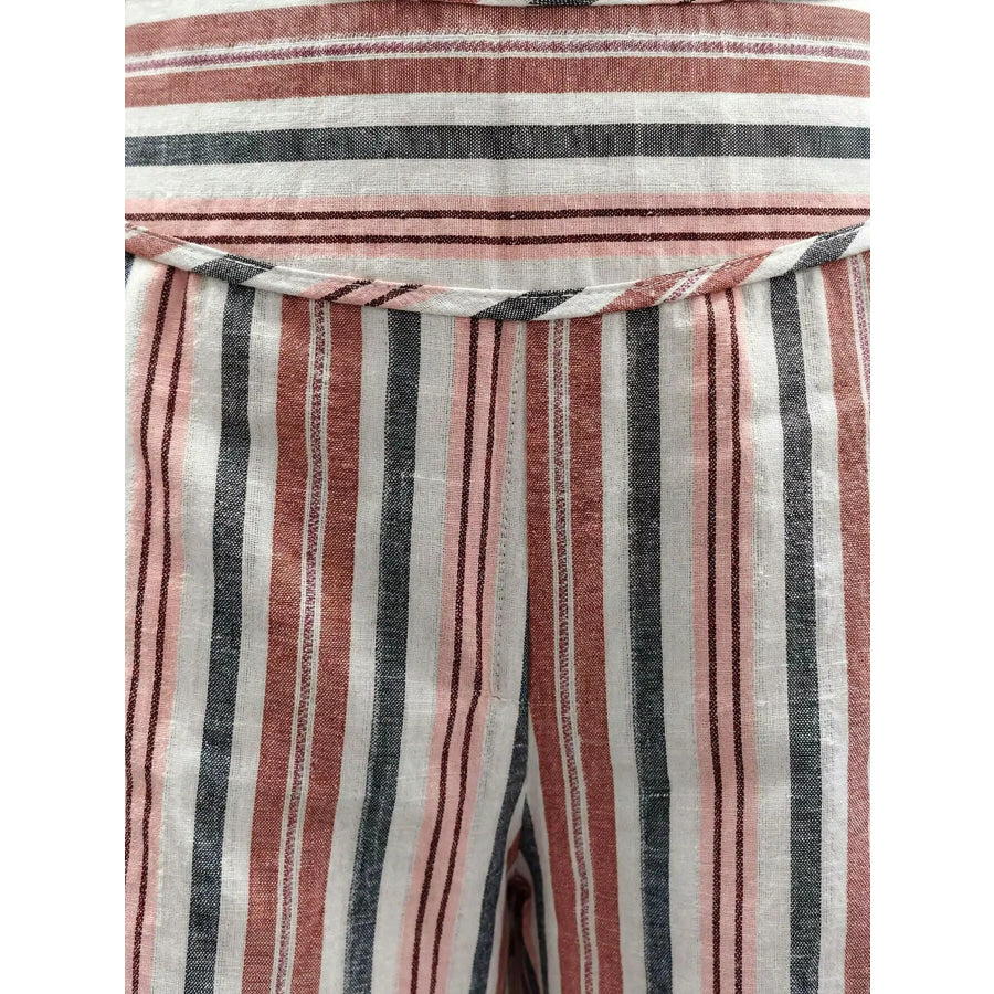 Striped Wide-Leg Pants with Tie Waist Apparel and Accessories