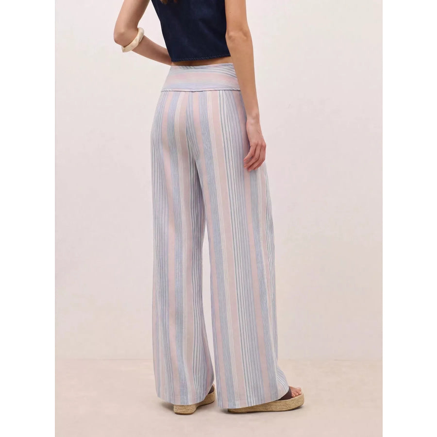 Striped Wide-Leg Pants with Tie Waist Apparel and Accessories