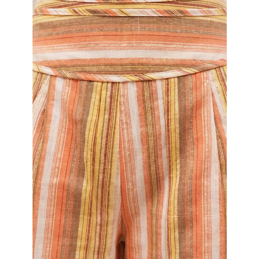 Striped Wide-Leg Pants with Tie Waist Apparel and Accessories