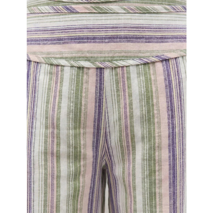 Striped Wide-Leg Pants with Tie Waist Apparel and Accessories