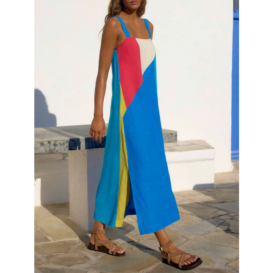 Striped Wide Strap Midi Dress Apparel and Accessories