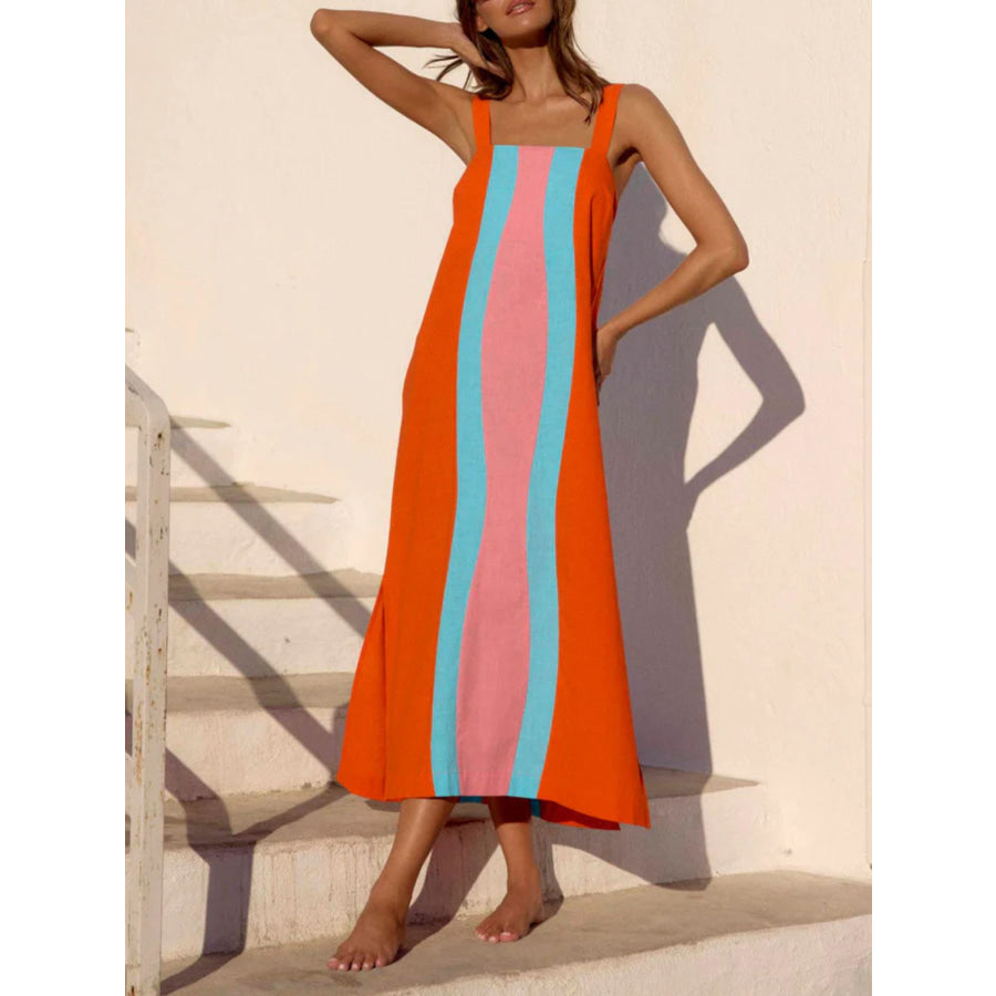 Striped Wide Strap Midi Dress Apparel and Accessories