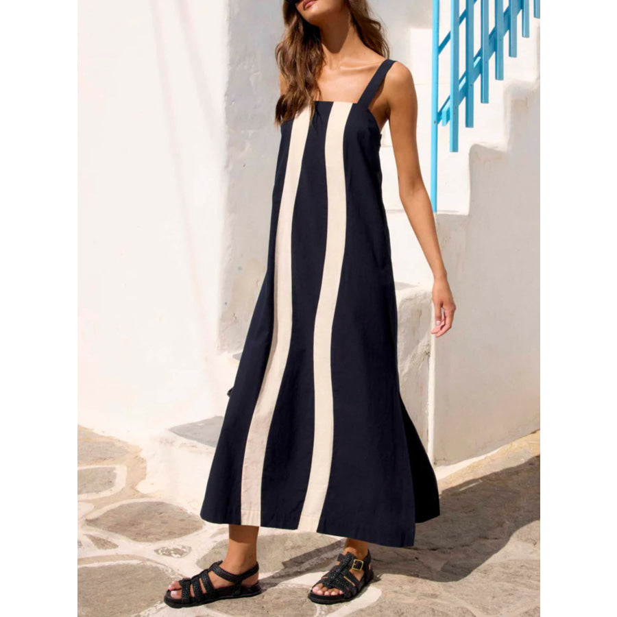 Striped Wide Strap Midi Dress Apparel and Accessories