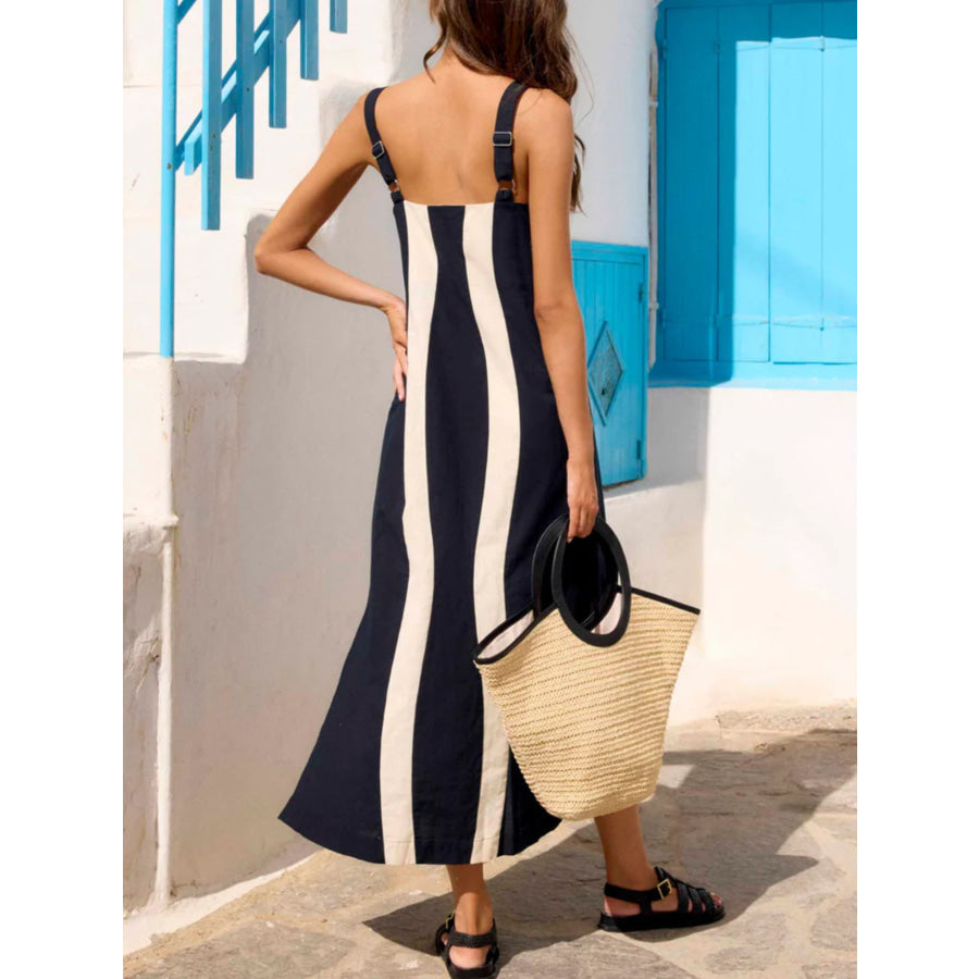 Striped Wide Strap Midi Dress Apparel and Accessories