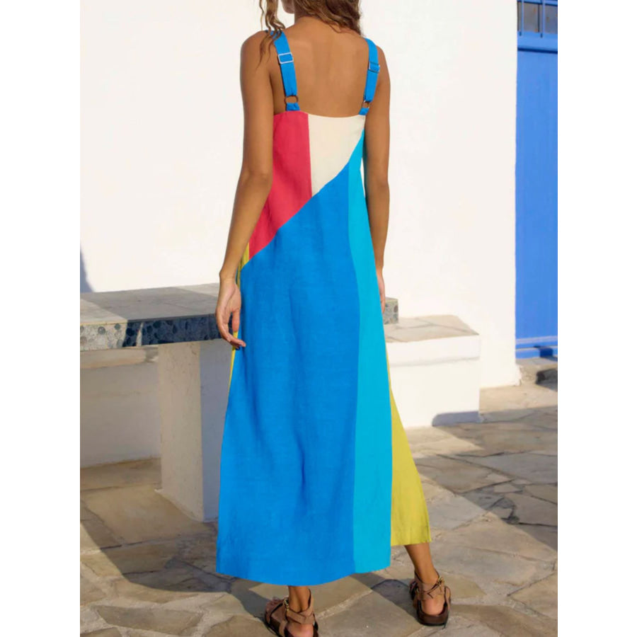 Striped Wide Strap Midi Dress Apparel and Accessories