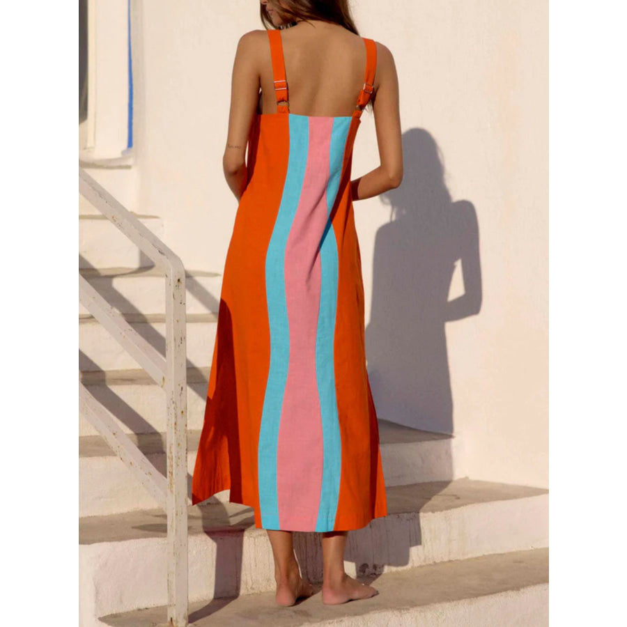 Striped Wide Strap Midi Dress Apparel and Accessories