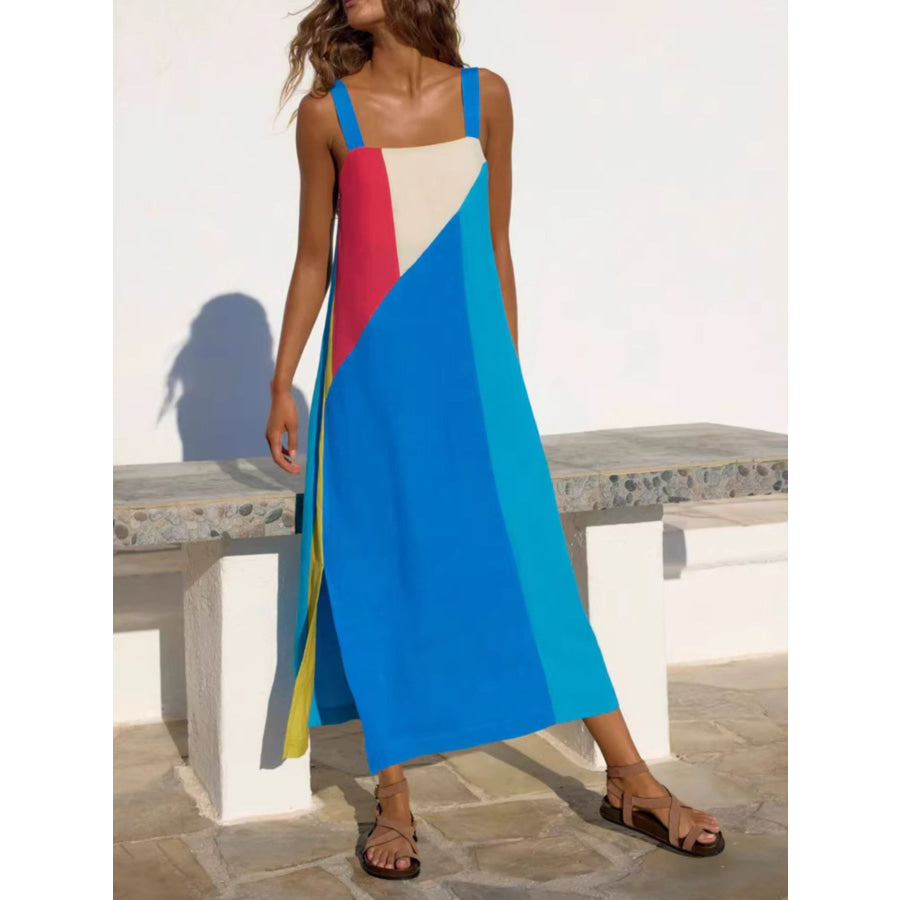 Striped Wide Strap Midi Dress Royal Blue / S Apparel and Accessories