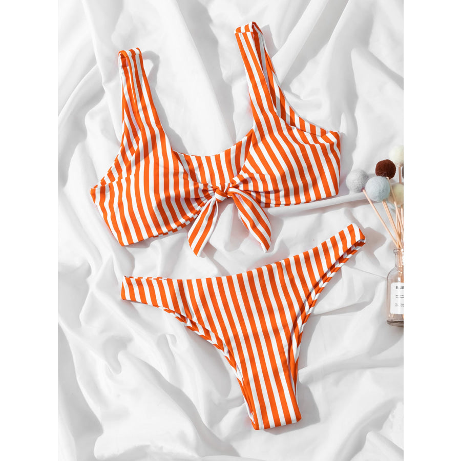 Striped Wide Strap Two - Piece Swim Set Orange / S Apparel and Accessories
