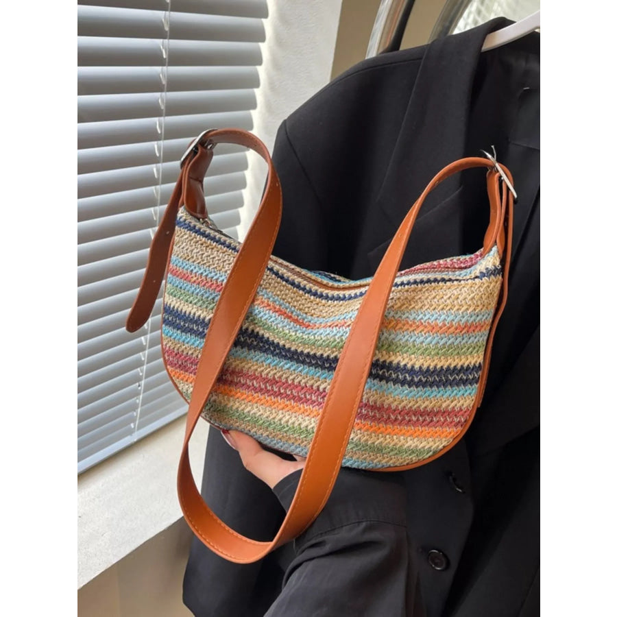 Striped Woven Crossbody Bag Dark Brown / One Size Apparel and Accessories