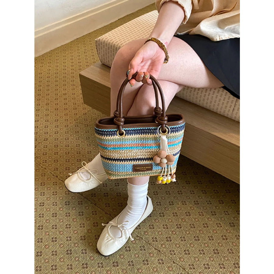 Striped Woven Handbag Mint Blue / onesize Apparel and Accessories