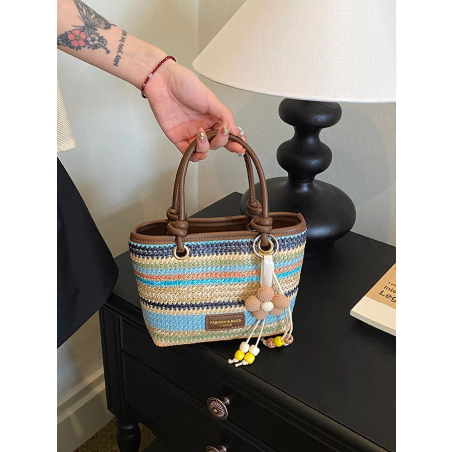 Striped Woven Handbag Mint Blue / onesize Apparel and Accessories