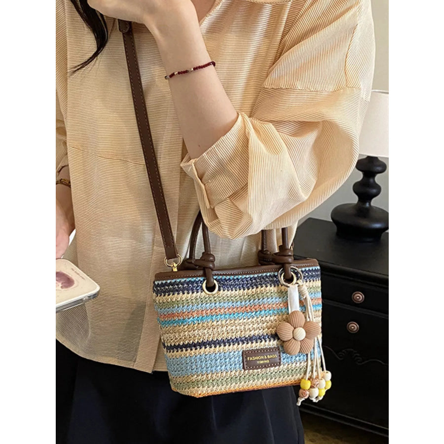 Striped Woven Handbag Mint Blue / onesize Apparel and Accessories