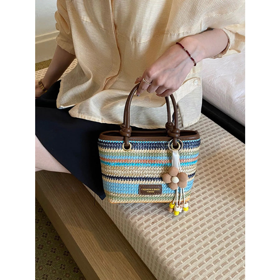 Striped Woven Handbag Mint Blue / onesize Apparel and Accessories